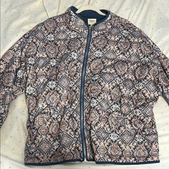 Hayden Blue and Orange Bomber Jacket with Stand-Up Collar and Full-Length Zipper - Picture 1 of 1